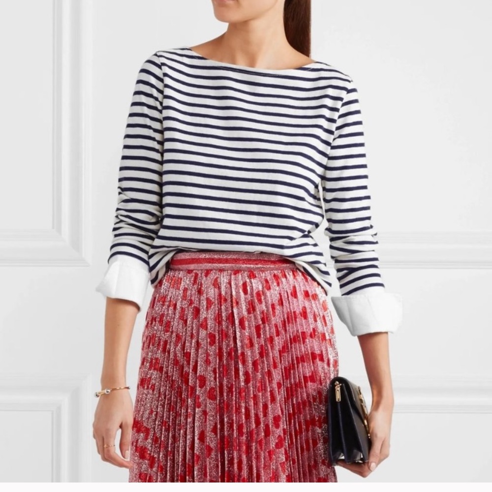 NEW J Crew Black White Striped Boat Neck Shirt M